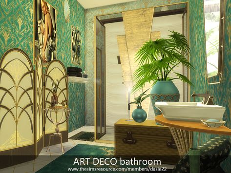 Sims 4 Art Deco Cc, The Sims 4 Bathroom Cc, Sims 4 Art Deco, Sims 4 Art, Art Nouveau House, American Bathroom, Legacy Challenge, Cc Shopping, San Myshuno