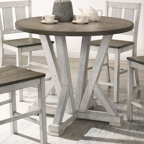 Furniture of America Theile Rustic 42-inch Round Counter Height Table - On Sale - Bed Bath & Beyond - 35857896 Farmhouse Kitchen Table Round High, Bar Height Table Round, Bar Table Kitchen Modern, Round Bar Height Table, Round Counter Height Table, Condo Furniture, Dining Table Rustic, California House, Counter Height Dining Table