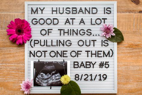 Funny pregnancy announcement - letterboard - big family pregnancy announcement - baby #5 4th Baby Announcement, Third Baby Announcements, Family Pregnancy Announcement, Funny Baby Announcement, 3rd Baby Announcement, Pregnancy Announcement To Parents, Pregnancy Announcement Family, Baby Announcement To Husband, Creative Pregnancy Announcement