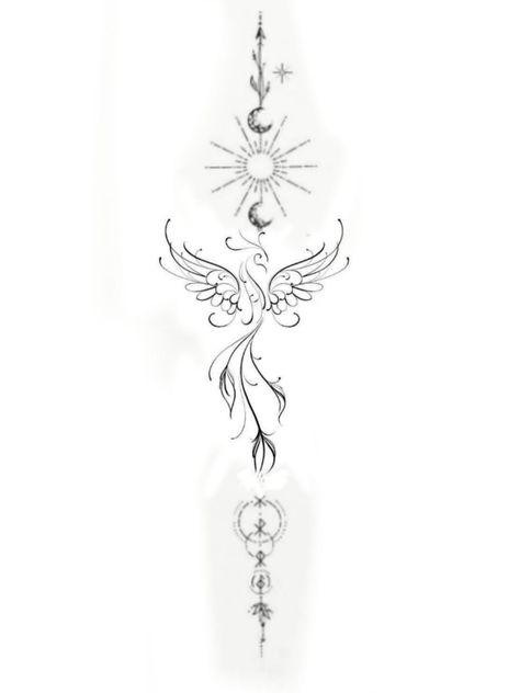 Beautiful Spine Tattoos, Phoenix Tattoo Feminine, Spine Tattoo Ideas, Printable Tattoos, Small Chest Tattoos, Word Tattoo, Boho Tattoos, Chest Tattoos For Women, Pretty Tattoos For Women