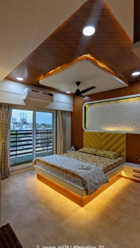 Modern Residence Accentuated with Ethnic Motifs | Sunrise Group - The Architects Diary Wooden Ceiling Design Bedroom Modern, Pvc Bedroom Design, Modern Pop Design For Bedroom, Down Ceiling Design Bedrooms, Wood Ceiling Texture, Small Bedroom Wallpaper Ideas, Pop Bedroom Design, Ceiling Decor Bedroom, Modern Bedroom Ceiling Design