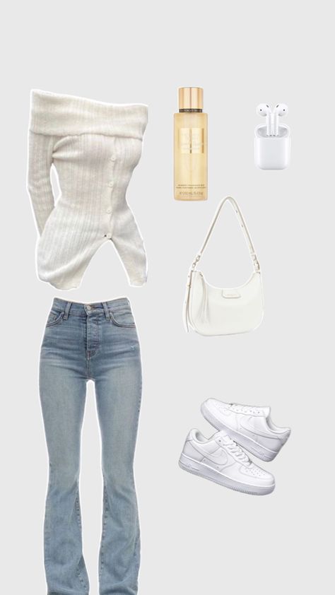 #Outfit #White #Coconut White And Denim Outfits, White Outfit Ideas, Outfit Layout, Outfit White, Blue Fits, White Outfits, Denim Outfit, Outfit Idea, Old Money