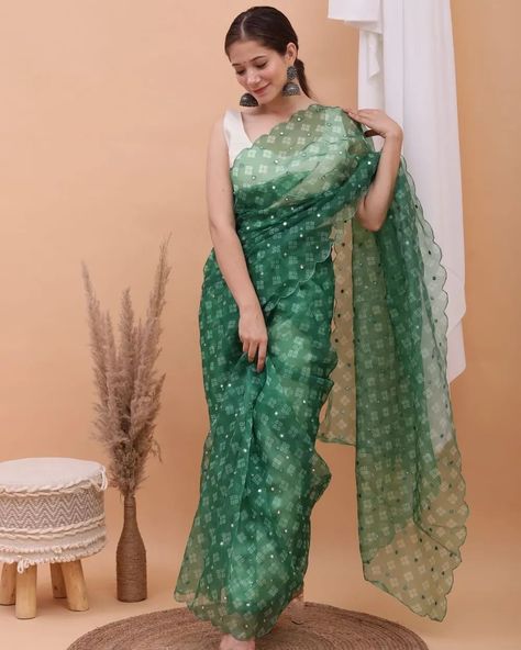 Soft Organza Saree, Ready Made Blouse, Trendy Saree, Long Blouse Designs, Sari Design, Floral Print Sarees, Indian Fashion Saree, Organza Sarees, Trendy Sarees