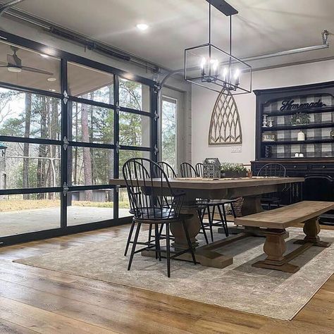 Barndominium Inspiration, Amazing Barndominium, Garage Door House, Glass Garage, Barndominium Interior, Building A Pole Barn, Modern Garage Doors, Dream House Living Room, Adams Homes