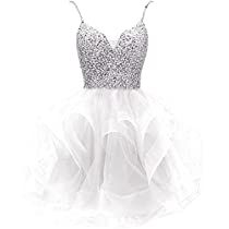 Check this out! Teen Homecoming Dresses, Homecoming Dresses For Teens, Beaded Cocktail Dress, Cocktail Gowns, Organza Dress, Beaded Prom Dress, Prom Dresses For Teens, White Dress Party, Short Prom Dress