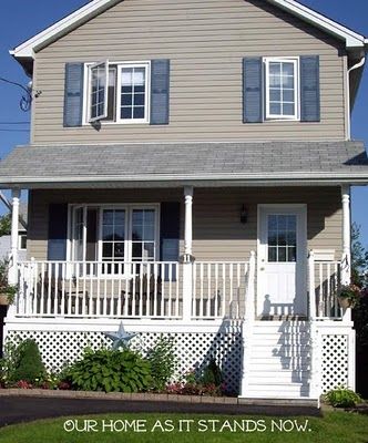 Beige house blue shutters Tan House Exterior, House With Shutters, Beige House Exterior, Beige House, Tan House, Exterior House Siding, Pergola Plans Design, Colors For House, Paint Colors For House