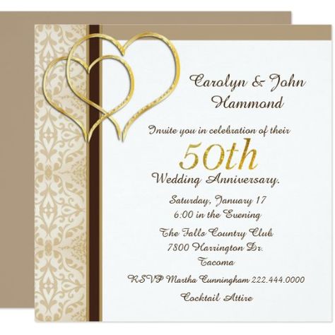 Gold Hearts 50th Wedding Anniversary Invitation Golden Anniversary Decorations, Golden Anniversary Invitations, Golden Wedding Anniversary Invitations, 50th Year Wedding Anniversary, Wedding Anniversary Party Invitations, 50th Golden Anniversary, 50th Wedding Anniversary Invitations, Anniversary Party Invitations, 50th Wedding Anniversary Party