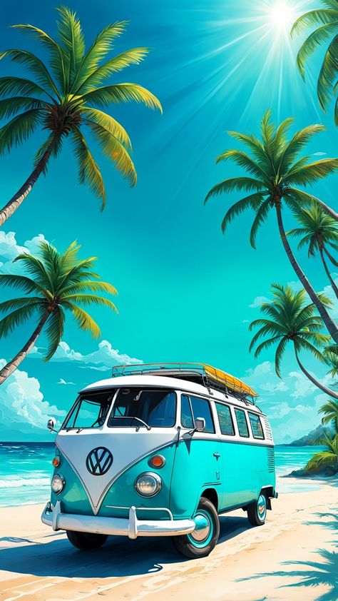 Teal Vw Bus, Volkswagen Wallpaper Iphone, Vw Bus Wallpaper, Iphone Wallpaper Architecture, Volkswagen Bus Art, Combi Hippie, Volkswagen Vintage, Kombi Van, Boho Beach House