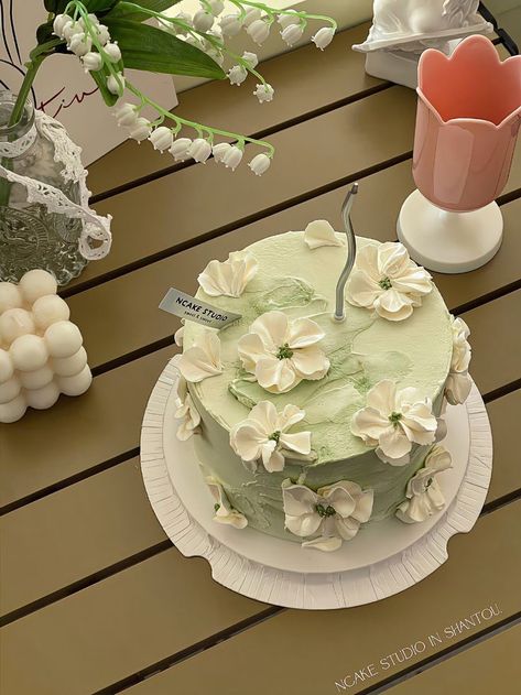 Raining Sound, Study Together, Small Birthday Cakes, Vintage Birthday Cakes, Birthday Cake Decorating Ideas, Birthday Aesthetic, Study With Me, Green Cake, Simple Cake Designs