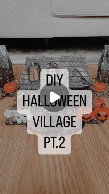 Amanda Moore on Instagram: "🏘️ Halloween Village Pt 2! Amare and I had so much fun making these houses!! 🖤  We used a mix of white and gold acrylic paints to make the house look weathered, then hot glued the pumpkins, bones and moss.  Amare came up with the Jack O Lantern idea and we both love how each house turned out!   Let me know what you think in the comments & stay tuned for Part 3 🖤  • • • • #halloween #halloweencrafts #diy #halloweendiy #diyhalloween #diyhauntedhouse #hauntedhouse #hauntedvillage #halloween #halloweenvillage #halloweendecor #halloweeninspo #boymom #craftswithkids" Diy Halloween Town Display, Haunted House Village Diy, Haunted House Ideas Scary Diy, Homemade Haunted House Ideas, Diy Halloween Village Houses, Diy Halloween Village, Halloween Diorama, Scary Haunted House, Gold Acrylic Paint