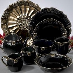 Beautiful and functional, solid pieces.  Our everyday dinnerware ! Goth Plates, Black China Dishes, Goth Dinnerware, Goth Dishes, Gothic Plates, Gothic Dishware, Gothic Dinnerware, Gothic Dishes, Black Dishes