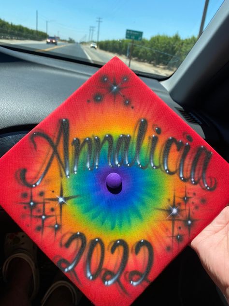 Rainbow airbrushed graduation cap Kehlani Graduation Cap, Airbrush Graduation Cap, Graffiti Graduation Cap, Jhene Aiko Graduation Cap, Bratz Graduation Cap, Y2k Graduation Cap, Minecraft Graduation Cap, Chicano Graduation Cap, Graduation Vibes