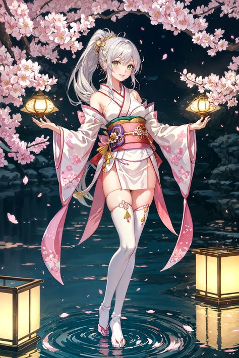 "Discover the magical serenity of a moonlit sakura night with our digital painting pin. A gentle breeze, ethereal glow, and traditional elegance embody this 18-year-old in a floral kimono amid blossoming wonders. Enchant your senses and invite tranquility into your heart." Enchanted Characters, Stunning Wallpapers, Anime Wallpapers, Floral Kimono, Japanese Kimono, Anime Outfits, Enchanted, Digital Painting, Glow In The Dark