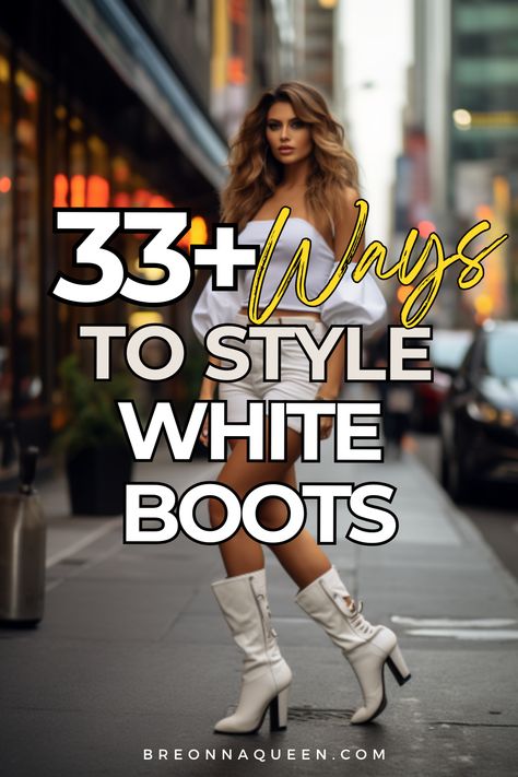 "From edgy to elegant, our blog post has got you covered with 33 outfit ideas for white boots. Discover the perfect way to style your boots and make a statement. #whiteboots #styleguide #makeastatement" Black Dress White Boots Outfit, How To Style White Boots, White Boots Outfit Black Women, White Thigh High Boots Outfit, White Boot Outfits, Outfits With High Boots, White Boot Outfit, Style White Boots, White High Boots