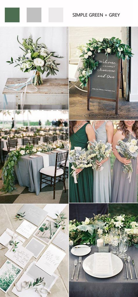 Green And Gray Wedding, Green And Grey Wedding, Gray Wedding Colors, Wedding Color Scheme, Wedding Color Palettes, Wedding Color Ideas, Green Wedding Colors, Gray Wedding, Grey Wedding