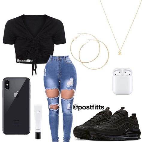 Air Max 97 Outfit Women, Black Air Max 97, Air Max 97 Outfit, A Black Outfit, Style College, Teenage Outfits, Boujee Outfits, Swag Outfits For Girls, Tween Outfits