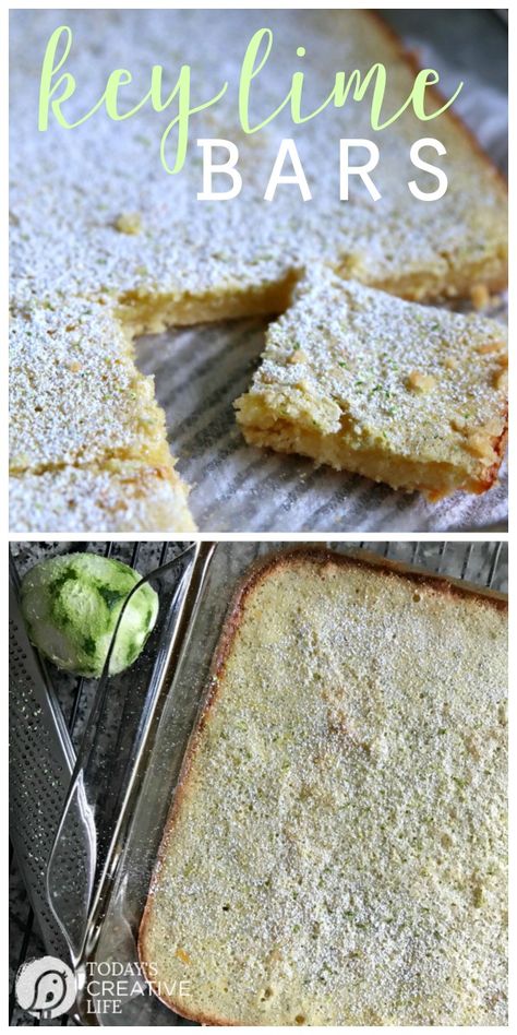 Key Lime Bars | Like Lemon bars, this classic Key Lime Bar recipe packs a pucker! This springtime dessert is great for Easter, bake sales, and picnics! Click the photo to find the recipe. TodaysCreativeLife.com Desert Squares, Easter Bake, Key Lime Bars, Spring Time Desserts, Lime Bars, Work Lunches, Bar Recipe, Sweet Treats Recipes, Dessert Bar