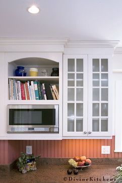 Microwave Shelf Design Ideas, Pictures, Remodel, and Decor Mounted Microwave, Microwave Cabinet, Microwave Shelf, Kitchen Hutch, Condo Kitchen, Microwave In Kitchen, Basement Apartment, Eclectic Kitchen, Kitchen Family Rooms