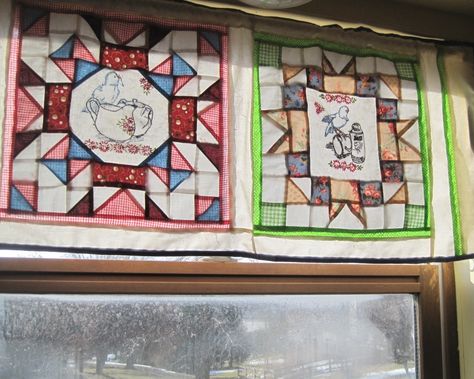 Block Curtains, Embroidered Quilts, Kitchen Curtains, Quilt Block, Sunny Day, I Said, A Kitchen, Panel Curtains, Quilt Blocks