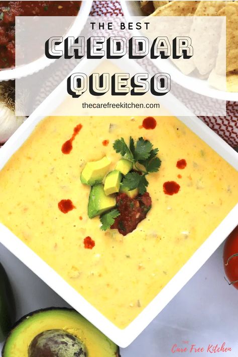 This Cheddar Queso Dip made with no Velveeta cheese is easy and so delicious!! It will be a hit at your next tailgate party or nacho night! Cheddars Queso Dip Recipe, Queso Recipe With Meat, Cheddar Queso Dip, Queso Cheese Sauce Recipe, Crockpot Queso Recipe, Queso Recipe Easy, Best Queso Recipe, Queso Dip Velveeta, Nacho Night