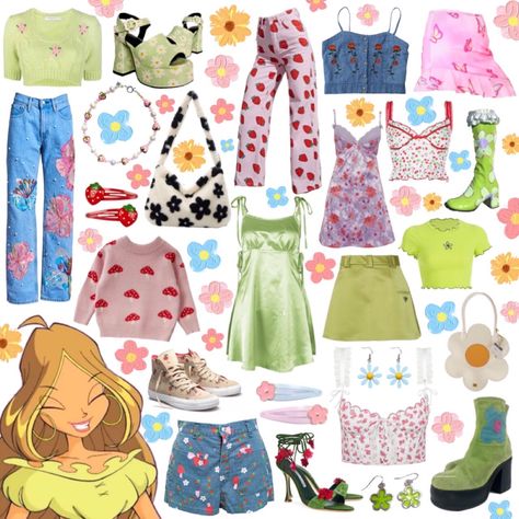 flora – winx club 🦋🌸 Winx Club Inspired Outfits Flora, Flora Winx Style, Fairy Clothes Inspired Outfits, Flora Winx Inspired Outfit, Flora Winx Club Aesthetic Outfit, Winx Club Clothes, Flora Inspired Outfits, Winx Club Aesthetic Outfits, Flora Winx Club Outfit