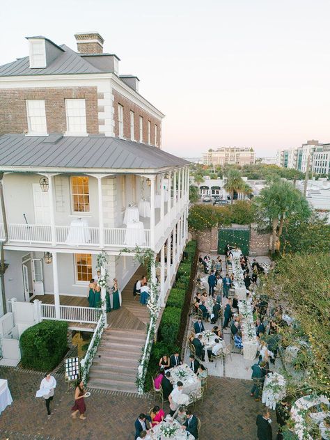 The Gadsden House Wedding, Southern Chic Wedding Ideas, Gadsden House Wedding Charleston Sc, Nancy Myers Wedding Aesthetic, Beach House Wedding Reception, Charleston Wedding Reception, Gadsden House Wedding, Labor Day Wedding, Drone Wedding