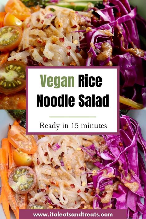 Delicious and easy summer vegan rice noodle salad. Full of flavor, gluten free, perfect vegan recipe for on the go, meal prep, and bring to work. Full recipe on www.italeatsandtreats.com On The Go Meal Prep, Nori Sheets, Buttered Cabbage, Rice Noodle Salad, Plant Based Lunch, Vegan Rice, Soy Recipes, Gluten Free Dishes, Vegan Lunch Recipes