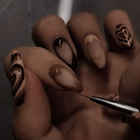 Dark Academia Nail Designs, Witchy Press On Nails, Nail Art Dark Academia, Saturn Nails Design, Coffee Nail Designs, Latte Nail Art, Dark Academia Nails, Dark Academia Winter, Punk Academia