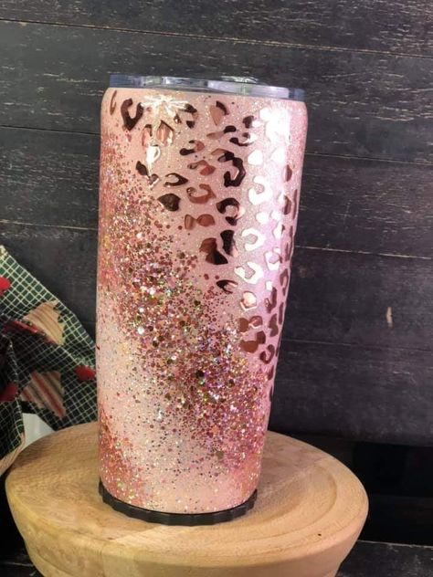 Epoxy Water Bottle, Epoxy Resin Cups, Girly Epoxy Tumbler, Pink And Gold Tumbler Ideas, Water Bottle Ideas, Pink Glitter Epoxy Tumbler, Pink Gold Glitter Tumbler, Leopard Glitter Tumbler, Resin Business