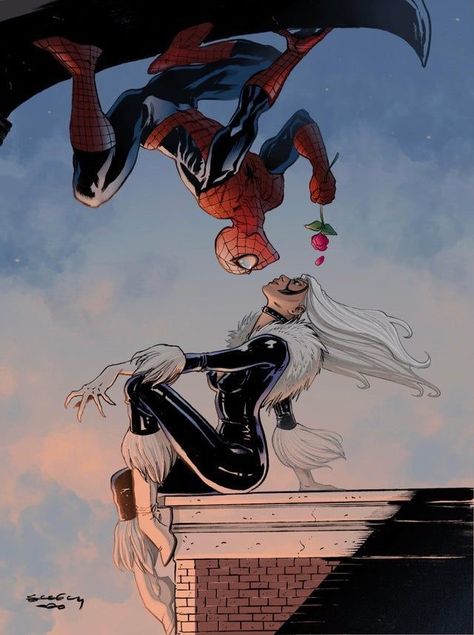 Spiderman Upside Down, Spiderman Black Cat, All Spiderman, Black Cat Marvel, Marvel Spiderman Art, Comics Girls, Spiderman Comic, The Spider, Spiderman Art