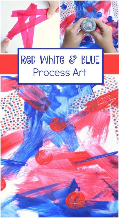 Red White and Blue Process Art-Preschool and Toddler Art Activity for the Fourth of July and Other Patriotic Holidays Easy Butterfly Craft, Art Activity For Toddlers, 4th Of July Art, Process Art Preschool, Independence Day Activities, Patriotic Activities, Summer Preschool Crafts, Fourth Of July Crafts For Kids, July Art