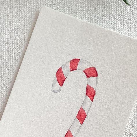 Lil & E | Fine Art | Watercolor Artist on Instagram: "Have you had your first candy cane of the season yet?! I can’t wait for mine 🤗 In the meantime you can paint them! Try this out, and tag me if you do! 🫶🏻 #paintingaday #paintwithme #learntopaint #watercolorpainting #christmaspainting #learntowatercolor #watercolortutorial #watercolorforbeginners #holidaypainting #watercolorcandycane" Candy Cane Paintings On Canvas, Candy Cane Watercolor, Watercolor Candy Cane, Watercolor Beginner, Holiday Painting, Watercolor Christmas Cards, Candy Cards, Colorful Candy, In The Meantime