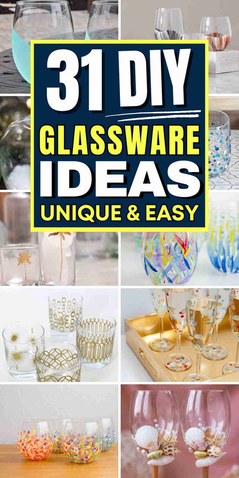 31 DIY Glassware Ideas and Plans for Elegant Entertaining Glassware For Wedding, Upcycled Wine Glasses, Goblets Aesthetic, Mod Podge Wine Glasses, What To Do With Wine Glasses, Old Wine Glasses Crafts, Glassware Crafts Diy, Upcycle Wine Glasses, Repurposed Wine Glasses