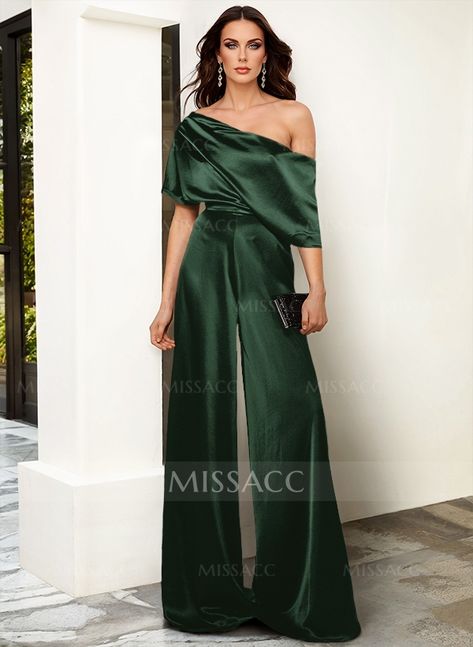 Elegant Asymmetrical Neck Floor-Length Silk Like Satin Evening Jumpsuit Elegant Evening Jumpsuits, Evening Jumpsuits, Evening Jumpsuit, Jumpsuit Online, Mom Dress, Evening Dresses Prom, Casual Shoes Women, White Shoes, Womens Heels