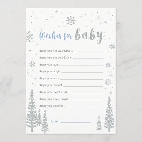 Wishes for Baby Card, Blue Boy Baby Shower Game Invitation January Baby Shower, Boy Baby Shower Games, Outside Baby Showers, Wishes For Baby Cards, Winter Wonderland Baby Shower, Who Knows Mommy Best, Blue Boy, Baby Shower Winter, Wishes For Baby