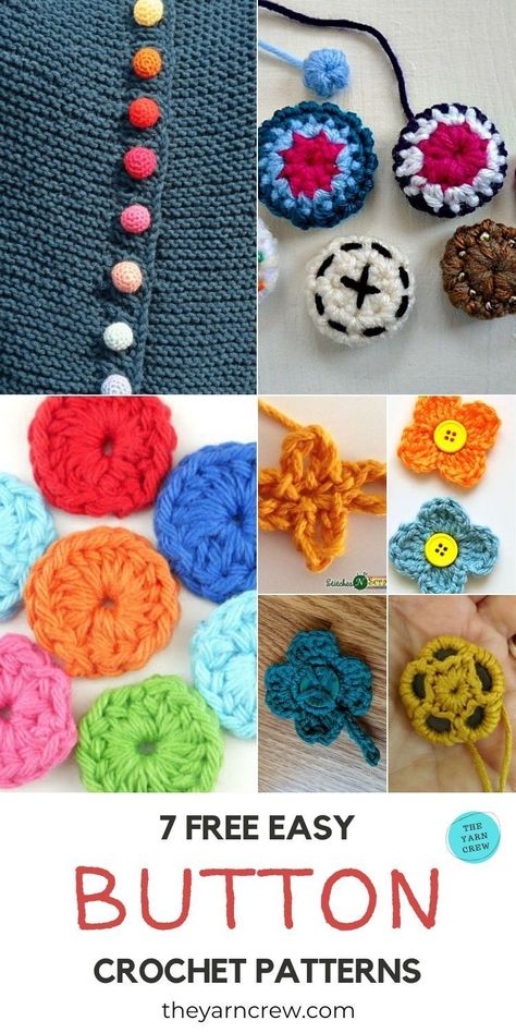 7 Free Easy Crochet Buttons You can Quickly Make. Crochet Buttons You Can Quickly Make curated by The Yarn Crew. Crochet Buttons Pattern Free, Crochet Button Bracelet Pattern Free, Crocheted Buttons, Homemade Buttons, Crochet Buttons How To Make, Crochet Button, Diy Button Crafts, Make Your Own Buttons, Crochet Applique Patterns Free