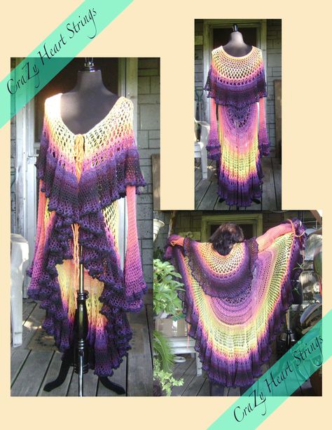 Wrap Jacket Pattern Sewing, Crochet Witchy Clothes, Crochet Cloak Pattern Free, Witchy Crochet Patterns Free, Crochet Witchy Stuff, How To Crochet A Scarf, Fantasy Crochet, Crochet A Scarf, Wave Stitch