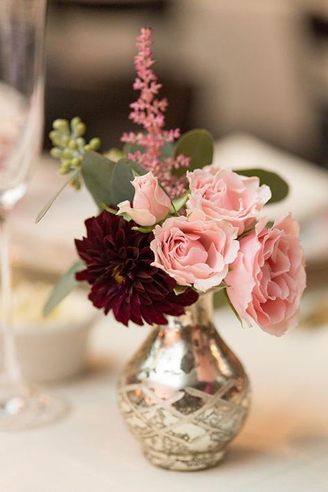 Merlot Wedding Theme, Pink And Burgundy Wedding, Bud Vases Wedding, Burgundy Wedding Centerpieces, Bud Vases Flowers, Peonies Centerpiece, Samantha Wedding, Pink Wedding Decorations, Low Centerpieces