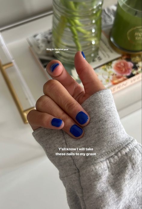 Pretty One Color Nails, Shalach Nail Ideas, Blue Dipped Nails, Normal Nail Polish Ideas, Blue Gel Nails Short, Dnd Blue Gel Polish, Lunden Stallings, Royal Blue Gel Nails, Short Gel Nails Winter