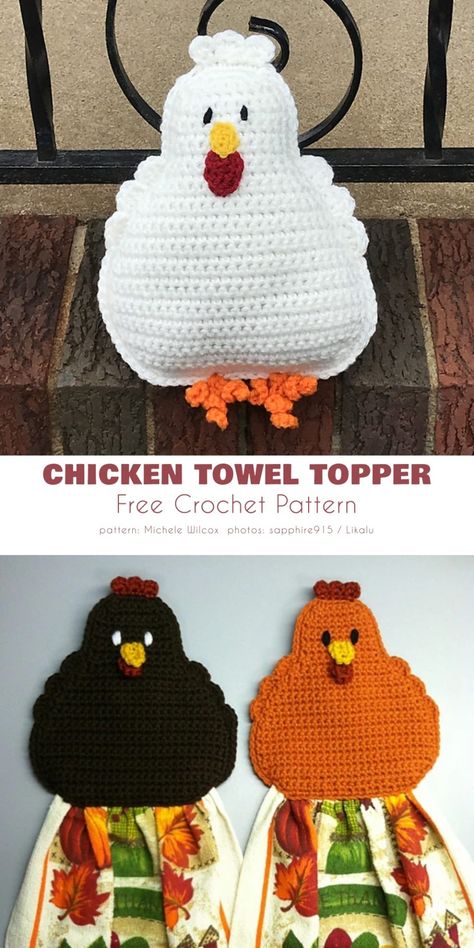 Great Fall-Themed Project Free Crochet Patterns Fall Crochet Towel Topper, Crochet Chicken Towel Holder, Crochet Chicken Towel Topper, Crochet Chicken Hot Pad, Crochet Roster, Crochet Patterns Chicken, Chicken Pot Holders Crochet Free Pattern, Chicken Applique Patterns Free, Crochet Chicken Blanket