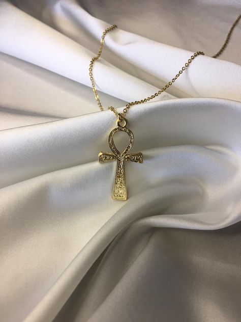 Gold Plated and Silver Plated Ankh Necklace With Symbols Egyptian Myth Gift for Her Birthday Gift - Etsy Ankh Necklace Aesthetic, Afro Jewelry, Egyptian Necklace, Ankh Necklace, Pretty Jewelry Necklaces, Egyptian Jewelry, Dope Jewelry, Gift For Her Birthday, Pretty Jewellery