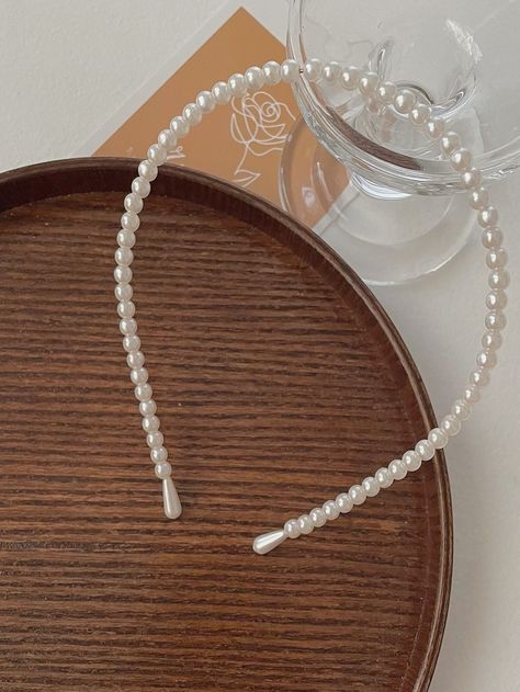 Free Returns ✓ Free Shipping On Orders $49+ ✓. Faux Pearl Beaded Headband- Headbands at SHEIN. Pearl Headband Aesthetic, White Pearl Headband, Beads Headband, Shein Accessories, Embellished Headbands, Headband Jewelry, Astrology Art, Cute Headbands, Beaded Headband