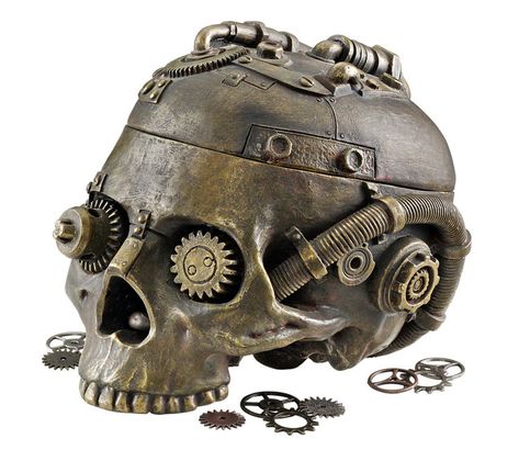 Awesome steampunk skull... c",) Skull Figurines, Décor Steampunk, Steampunk Medieval, Gothic Gloves, Steampunk Hats, Diy Steampunk, Steampunk Skull, Sell Ideas, Steampunk Theme