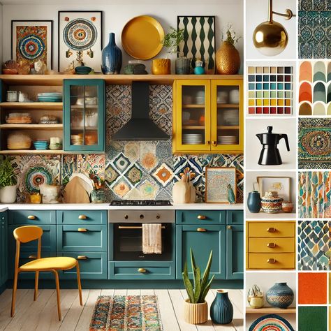 Eclectic Bar Design, Maximalism Kitchen, Colorful Eclectic Kitchen, Eclectic Bar, Eccentric Kitchen, Colorful Eclectic, Quirky Kitchen, Extreme Makeover, Eclectic Kitchen