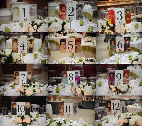 Bride and Groom Age Photograph Table Numbers - Charleston Crafted Centerpieces With Pictures, Wedding Table Numbers With Pictures, Table Numbers With Pictures, Numbers With Pictures, Photo Table Numbers, Wedding Guest Table, Picture Table, Wedding Centrepiece, Decorating Wedding