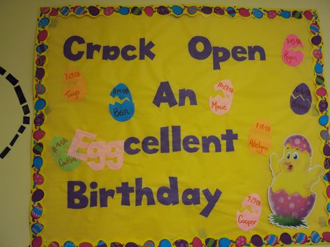 Cute board for April birthdays April Infant Bulletin Boards, April Birthday Board, April Birthday Board Ideas, April Birthday Bulletin Board Ideas, March Birthday Board Ideas, Birthday Wall Ideas, April Bulletin Board Ideas, Craft Ideas For Infants, Birthday Board Ideas