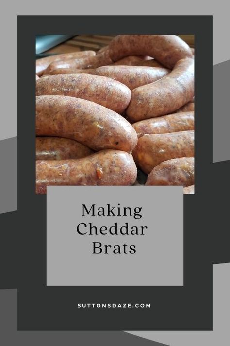 DIY Cheddar Brats Recipe | Suttons Daze Cheddar Brats Recipes, Homemade Brats, Venison Brats Recipe, Cheddar Brats, Snack Stick Recipe, Brats Recipe, Meat Curing, Brats Recipes, Sausage Making Recipes