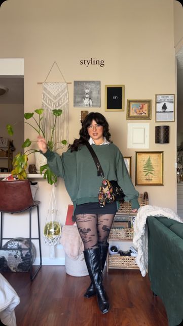 Dreamcatcher Kpop Outfit Inspiration, Charli Andrea Outfits, Sweater Tights Outfit, Charli Andrea, Fall Outfits Women Skirts, Bar Outfits Winter, Yallternative Outfit, Washington Outfits, Anthropologie Clothes