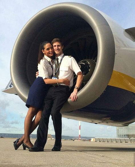 Couple goals When you are a couple and you fly for the same airline, on the same aircraft, on the same flight! Ryanair Boeing B737-800 pilot @cyprienlesage and his girlfriend(Ryanair Cabin Crew) @marinapedetti at Marseille intl. Airport before their next flight. Tag your boy/girlfriend below with whom you would love to work together in the sky #InstagramAviation Couple Fake Story, Airplane Couple, Roi Mohamed 6, Flight Attendant Costume, Pilot Uniform, Boy Girlfriend, Airplane Flight, Flight Attendant Uniform, Airline Pilot