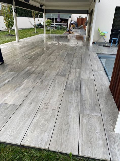 Porch Tiles, Grey Wood Floors, Porch Tile, Casa Exterior, Outdoor Gardens Design, Interior Design Bedroom, Wood Floors, Garden Design, Terrace